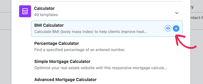 Select your custom calculator template