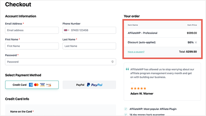 AffiliateWP Checkout