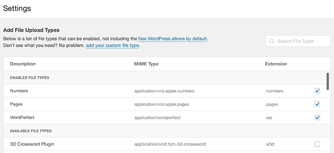 Choose file types