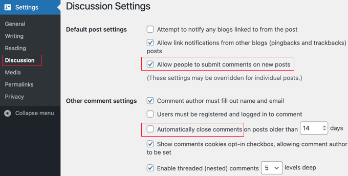 Habilite comentários para postagens futuras em Configurações »Discussão