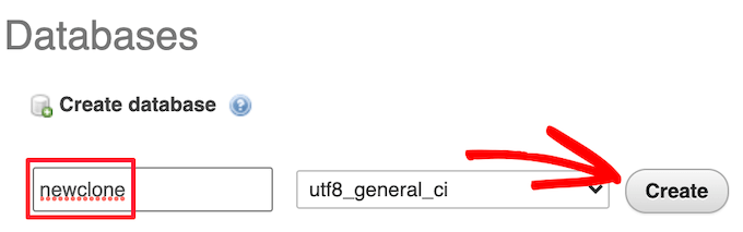 Enter database name and create