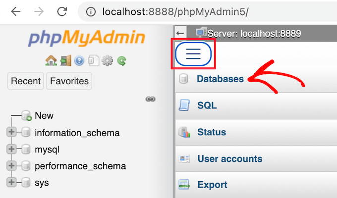 创建新的 phpMyAdmin 数据库