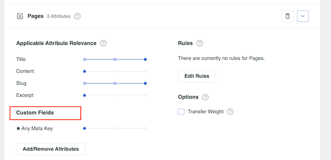 Changing the attribute relevancy scale for custom fields and metadata in WordPress