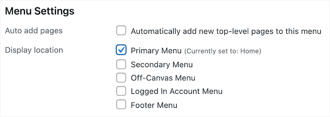 Select navigation menu location