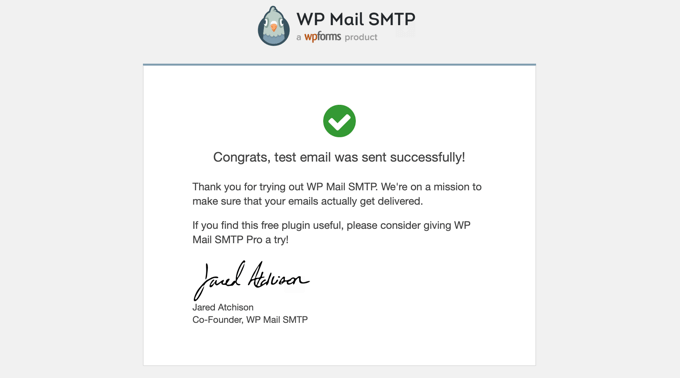 WP Mail SMTP موفقیت آمیز!  پست الکترونیک