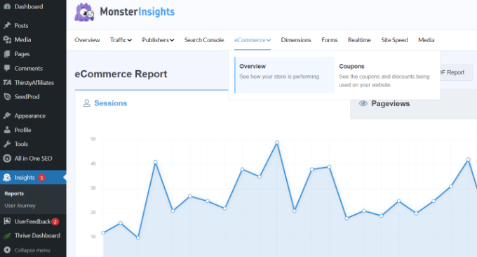 在 MonsterInsights 中查看电子商务报告