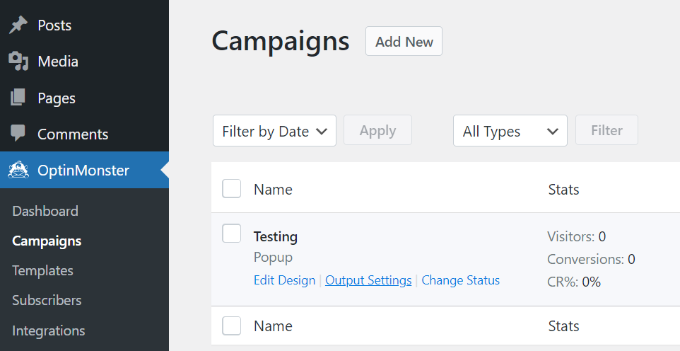 Change output settings