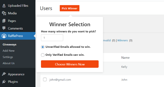 Select how many winners