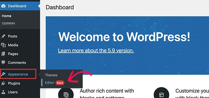 Nuovo editor di siti in WordPress 5.9