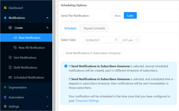 Scheduling notifications in PushEngage