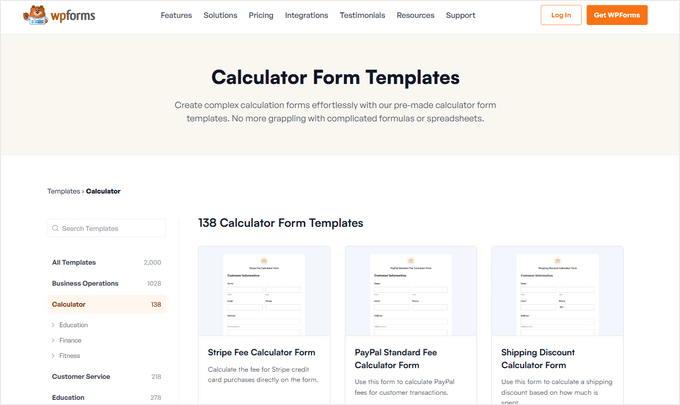 WPForms calculator form templates