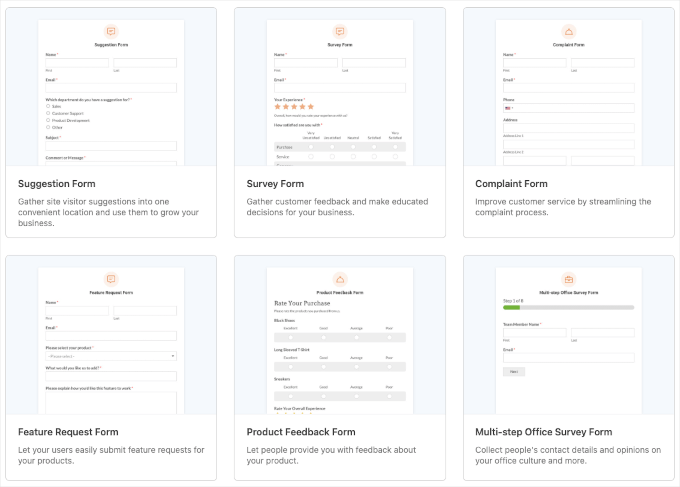 WPForms' customer feedback templates