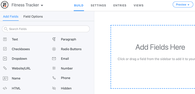 Form builder interface