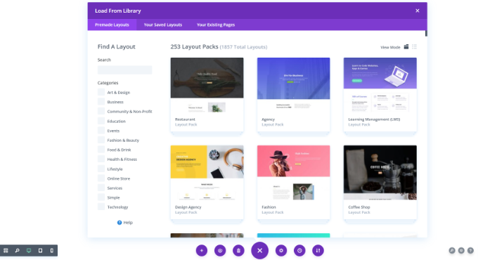 Divi templates and layout packs