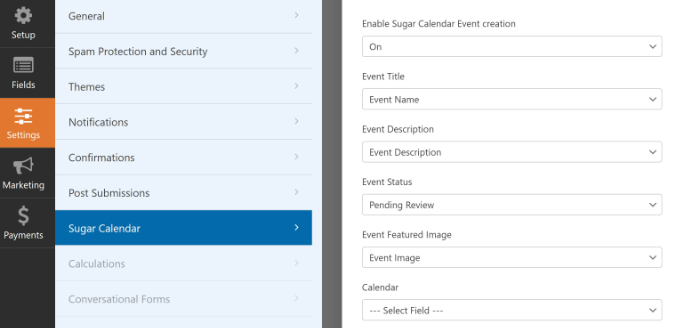 Enable sugar calendar in WPForms