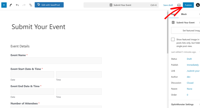 Event form preview in content editor