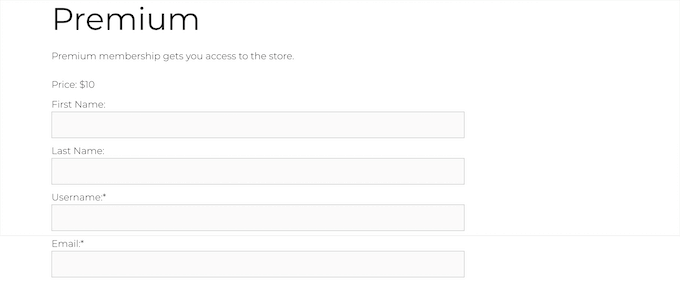 Membership registration page