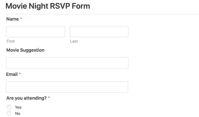 使用 WPForms 创建的预订表单示例