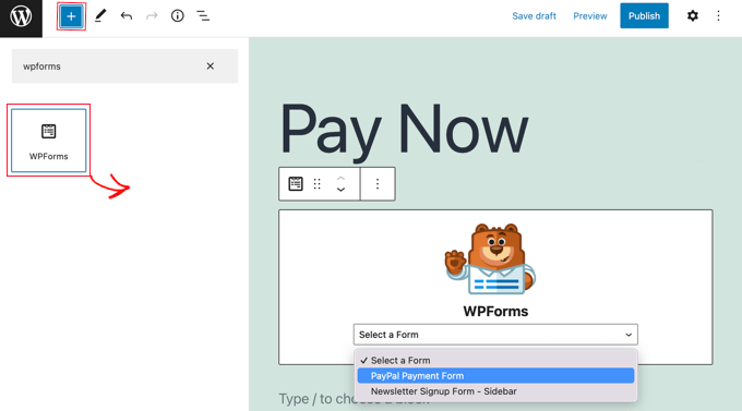 Adicione um bloco WPForms à sua postagem ou página