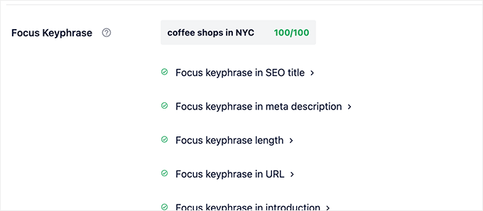 Perfect focus keyphrase score