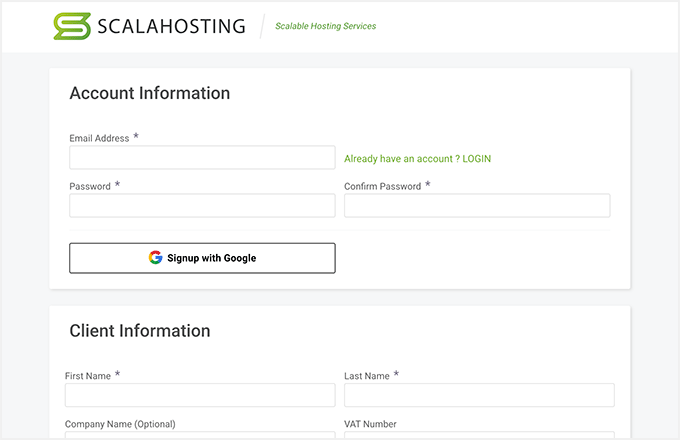 ScalaHosting account details