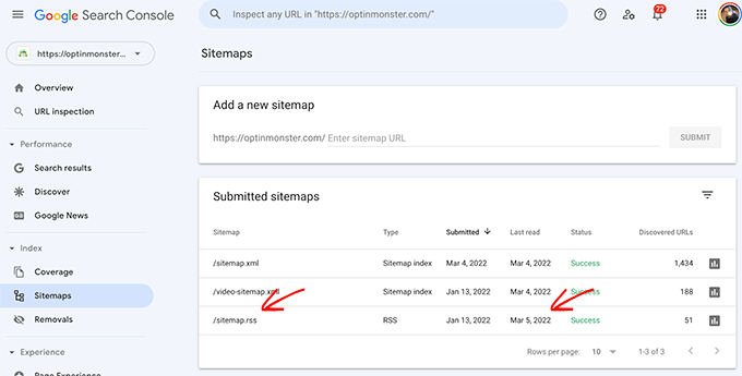 Data de leitura do mapa do site RSS do Google Search Console