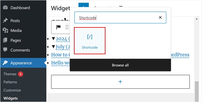 Adding a shortcode block in WordPress