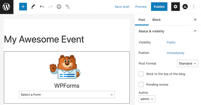 The WPForms block.