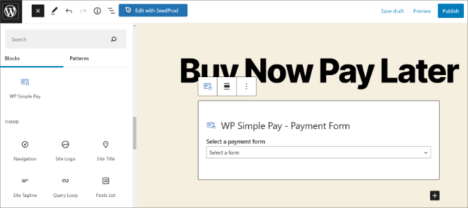 Add a WP Simple Pay block