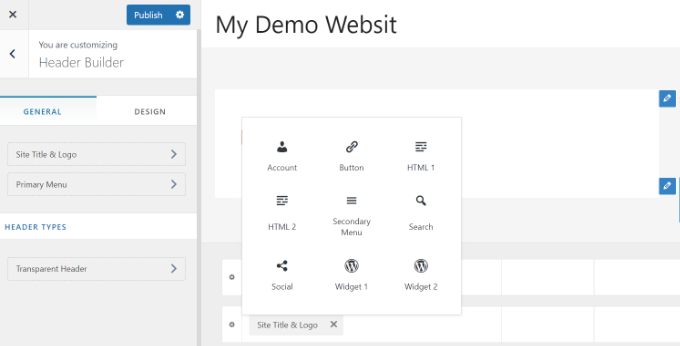 Add header blocks in theme customizer