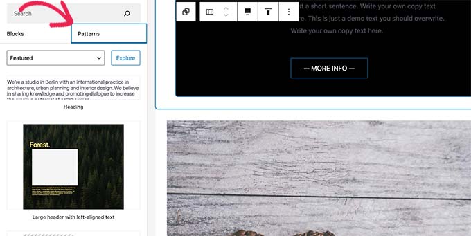 Block patterns in WordPress