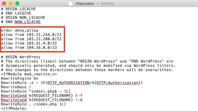 将 Cloudflare IP 地址列入白名单