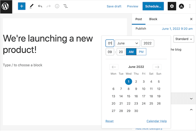 WordPress' built-in scheduling feature