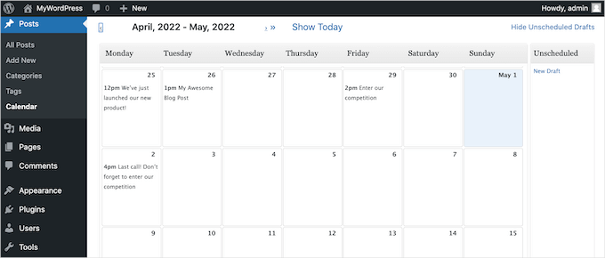 The Editorial Calendar WordPress plugin