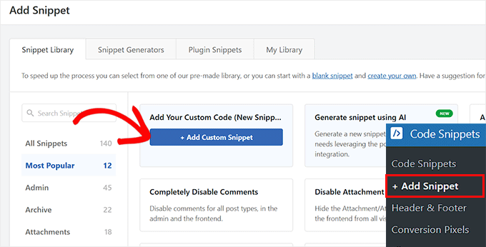 Choose 'Add Your Custom Code (New Snippet)' option