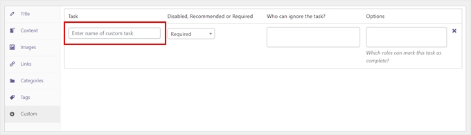 Entering a custom task name in PublishPress Checklists