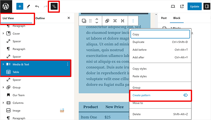 Select multiple blocks in List View