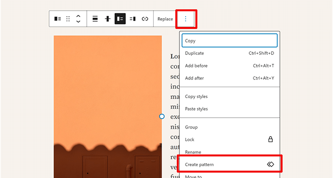 Create pattern block editor
