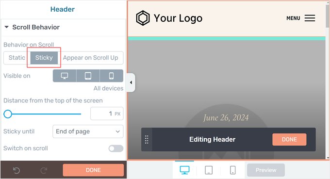 Making the header sticky with Thrive Theme Builder