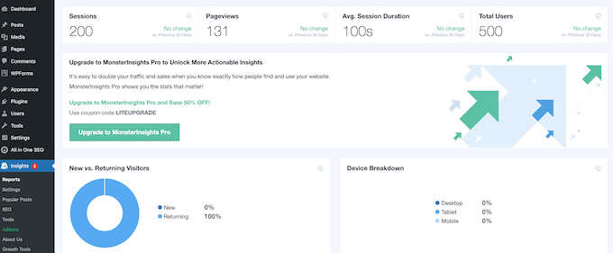 The MonsterInsights analytics dashboard