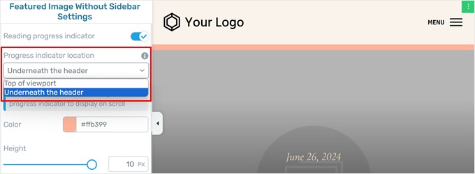 Changing the reading progress bar location in Thrive Theme Builder
