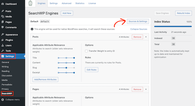 SearchWP's source settings