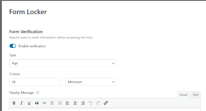 Set age based form entry limits