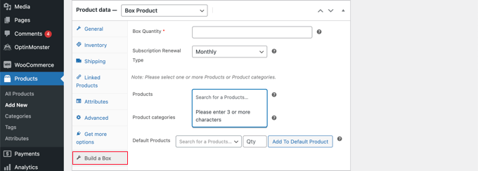 Navigate to the 'Build a Box' Tab