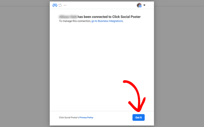 Click 'Got it' to connect Instagram