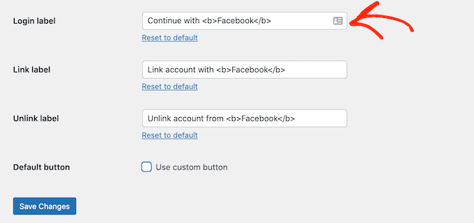 Editing the Facebook login label