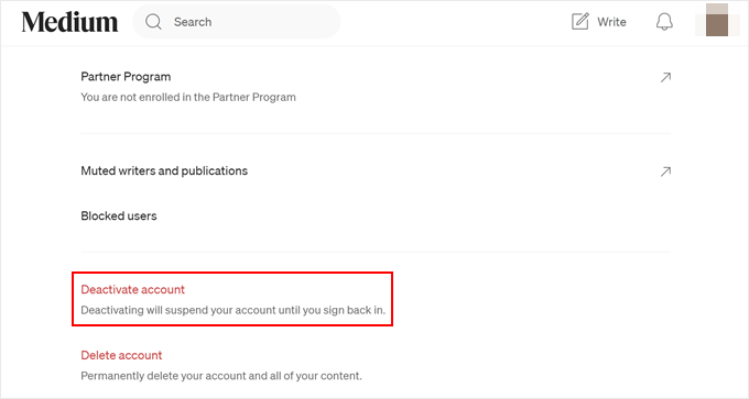 Deactivating Medium account