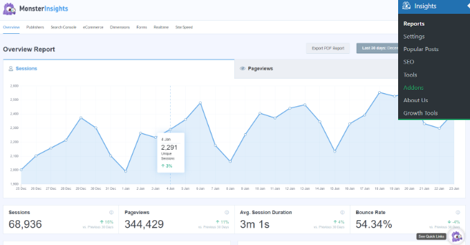 MonsterInsights Google Analytics 仪表板