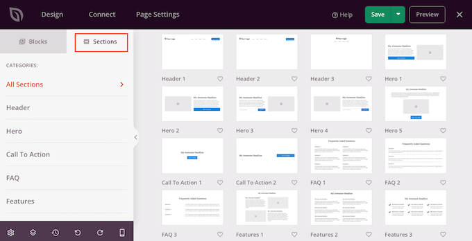 SeedProd's 'section' templates