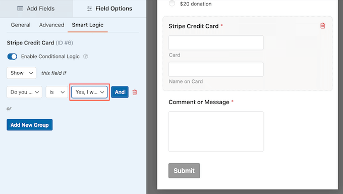 WPForms' smart logic settings